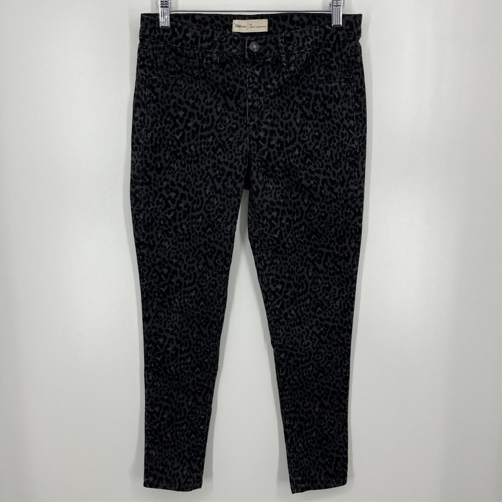 Gap 1969 Easy Leggings Womens 29 Black Grey Leopard Animal Print Skinny Jeans